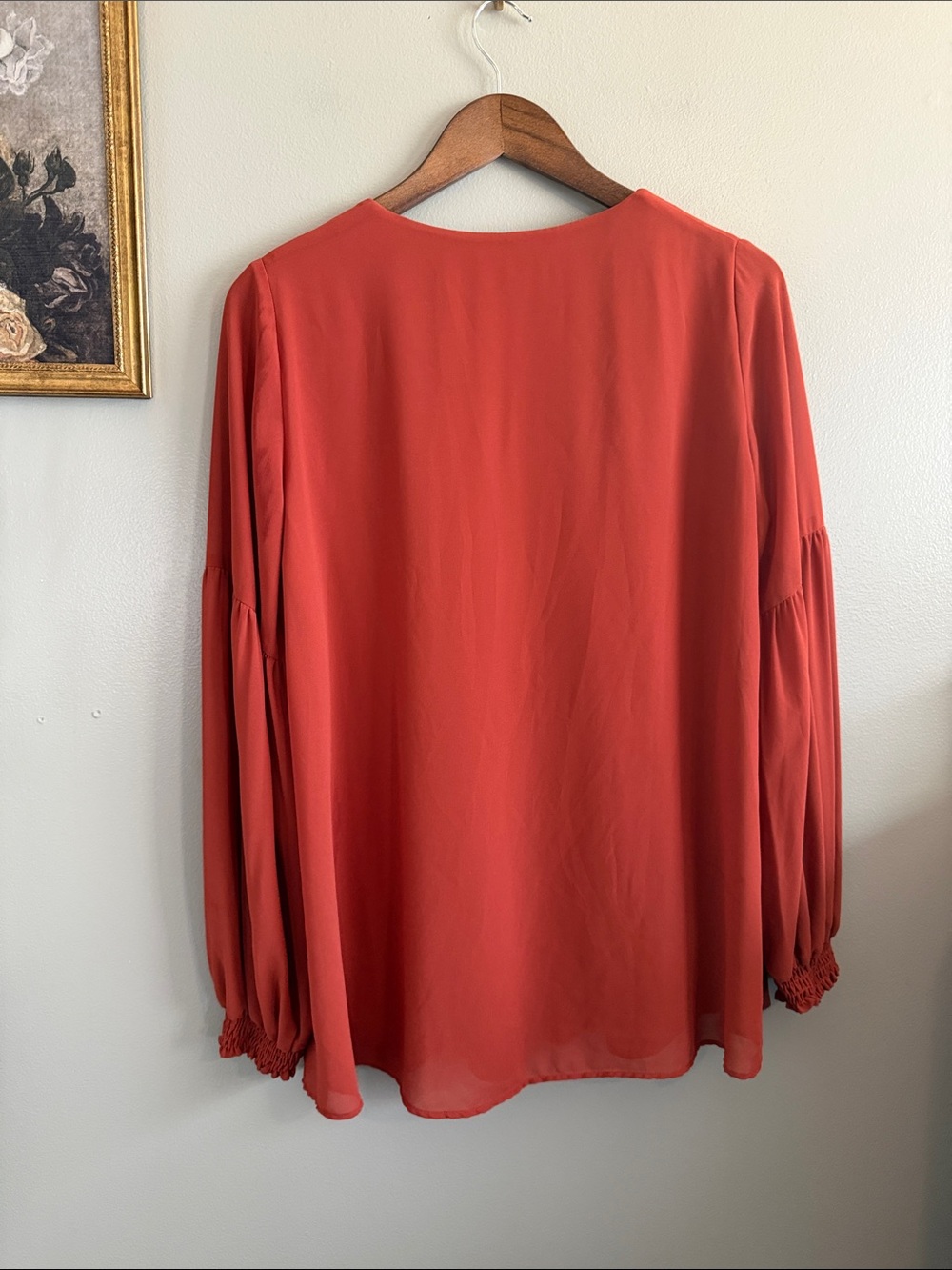 Show Me Your Mumu Rust Boho Tassel Tie Blouse XS Bell Sleeve - Picture 7 of 7